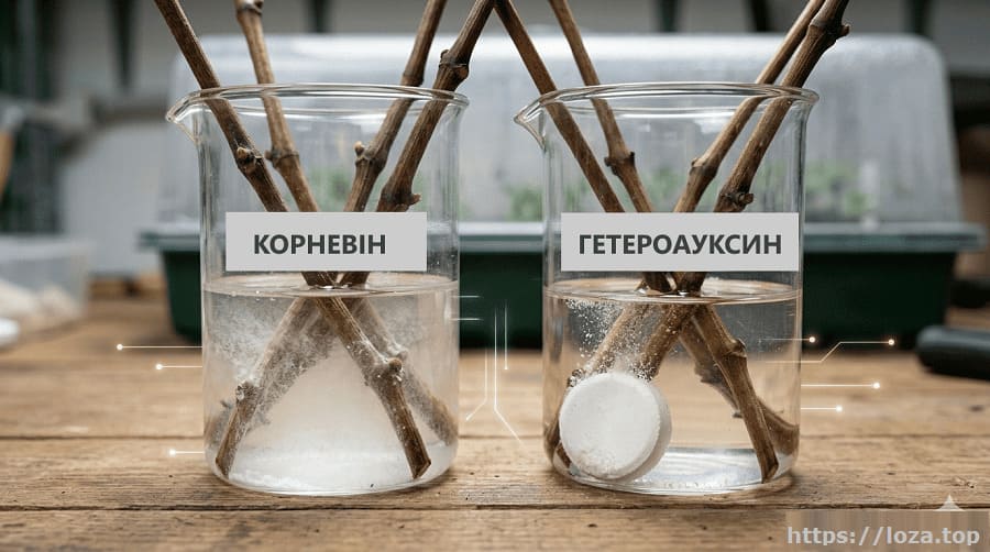 Процес замочування живців винограду в розчинах Корневіну та Гетероауксину: порівняння препаратів