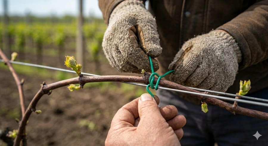 Весняна обрізка та підв'язування винограду навесні.
